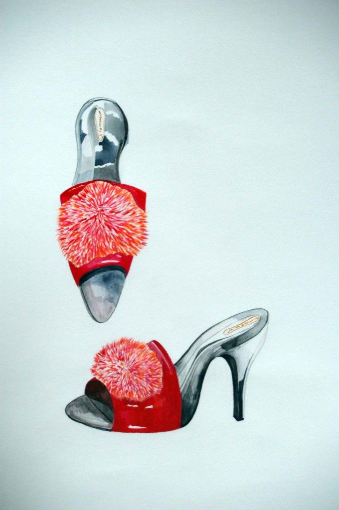 Salaiset sipsuttimet, Secret Slippers, watercolor on paper, 70x50cm, 2007